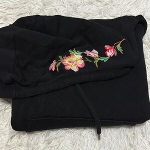 Black Hoodie with Floral Embroidery small